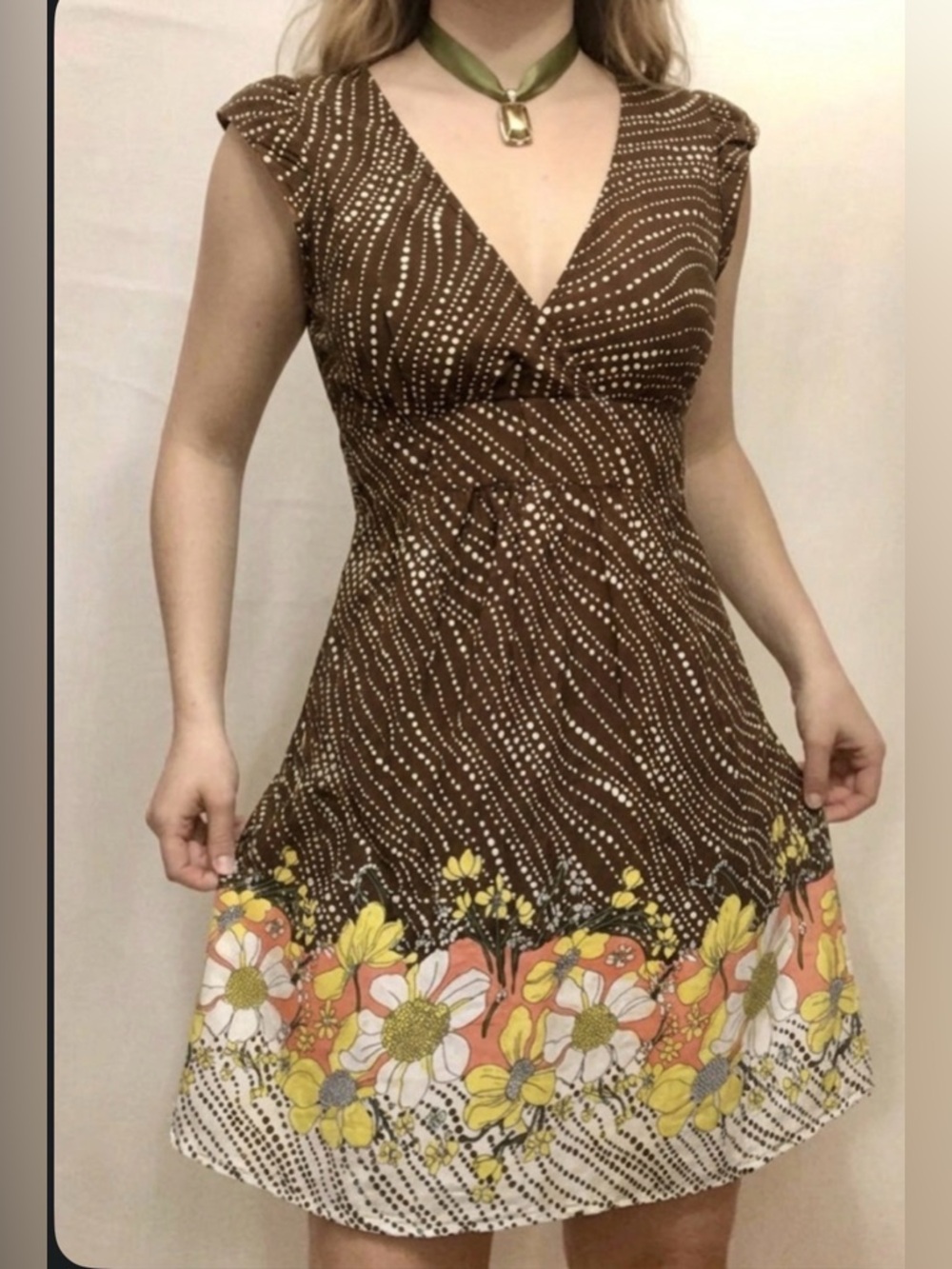 🌼 Poet | Vintage-Style Floral & Polka Dot Empire Waist Cotton Dress